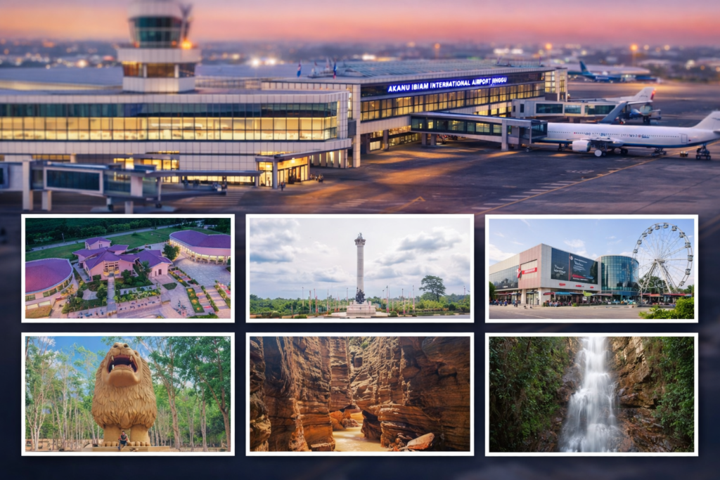 Top attractions in Enugu Nigeria including airport, ICC, Unity Park, Polo Park Mall and waterfalls near MUSE Boutique Hotel