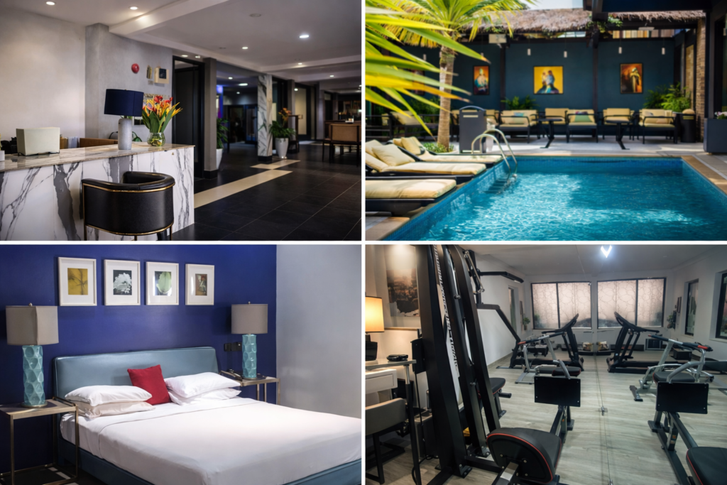 Premium amenities at MUSE Boutique Hotel, one of the best hotels in Enugu, featuring luxury rooms, pool, gym, and dining experience